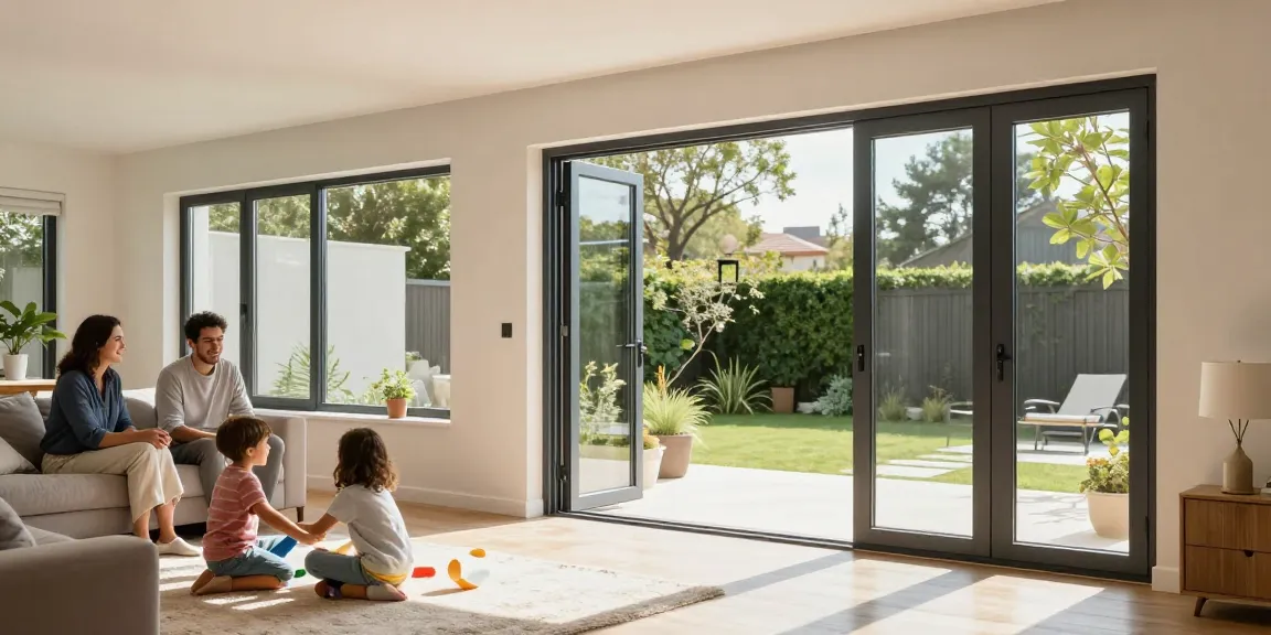 Stunning uPVC doors and windows in a welcoming family home setting, featuring a joyful family gathering.
