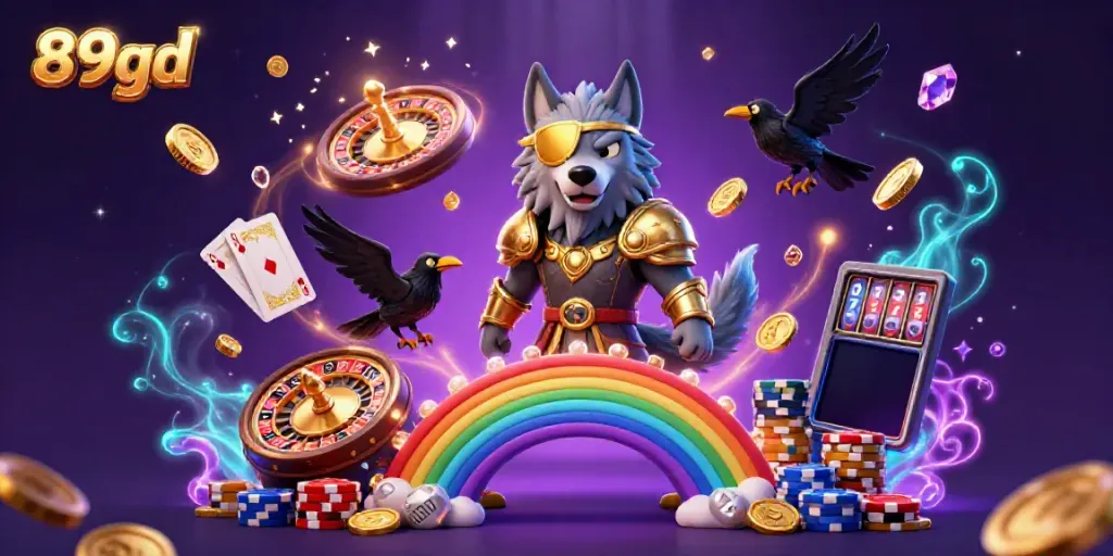 Engage with thrilling action at 89bd, featuring an Odin wolf and ravens in a dynamic casino scene.