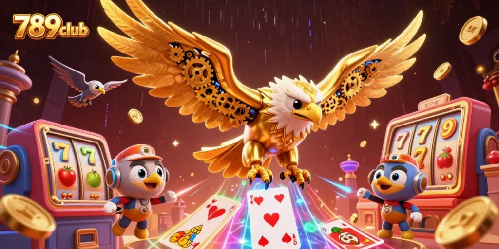 Experience thrilling slot action with 789club's vibrant holographic casino scene featuring golden eagle and game elements.