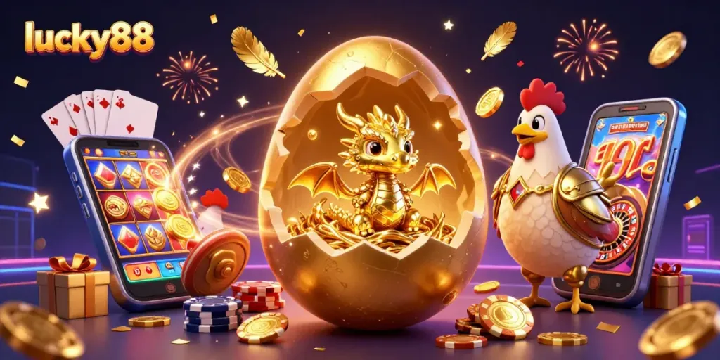 Engage in thrilling gameplay with lucky88 featuring a golden dragon amidst vibrant casino elements.