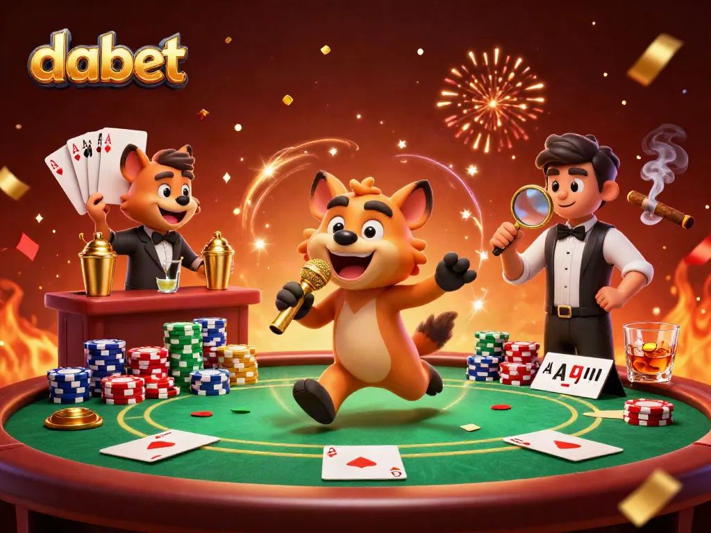 Dabet showcases a lively casino atmosphere with hyenas entertaining as bartenders and comedians amidst poker excitement.