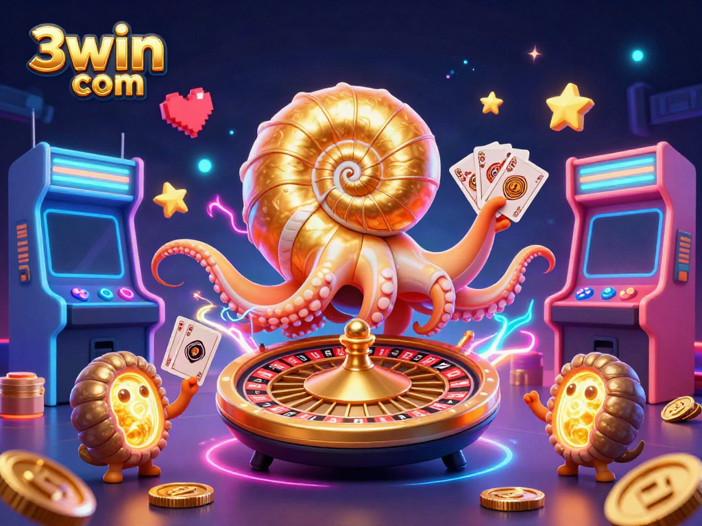 Experience excitement with 3win com and vibrant casino elements in this rich 3D illustration.