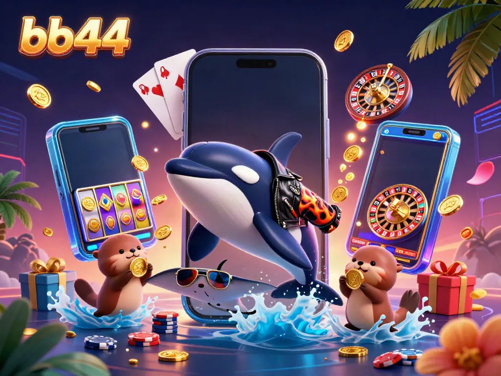 Experience thrilling gaming action with BB44 featuring playful sea creatures in a vibrant casino scene.