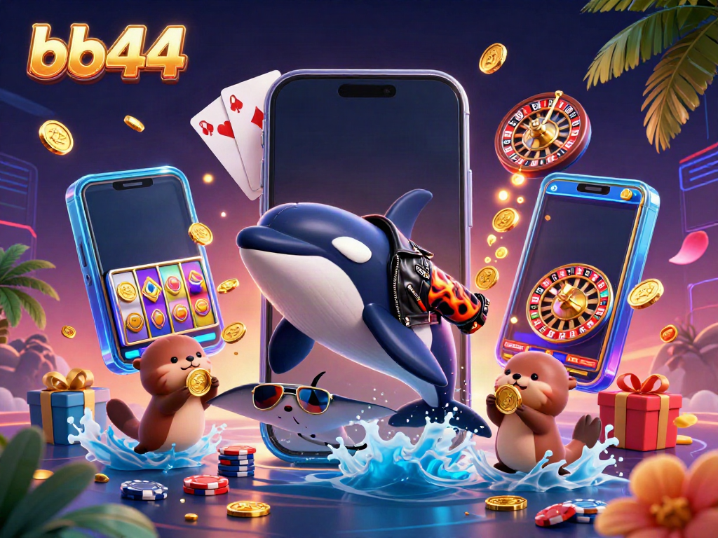 Experience thrilling gaming action with BB44 featuring playful sea creatures in a vibrant casino scene.