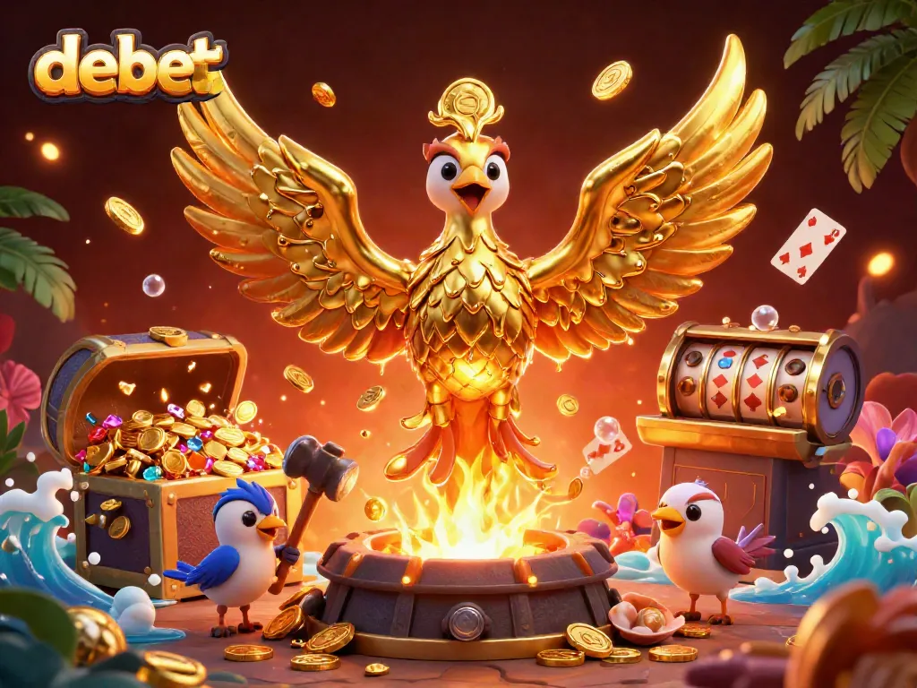 Experience winning moments at debet with golden phoenixes and vibrant casino elements.