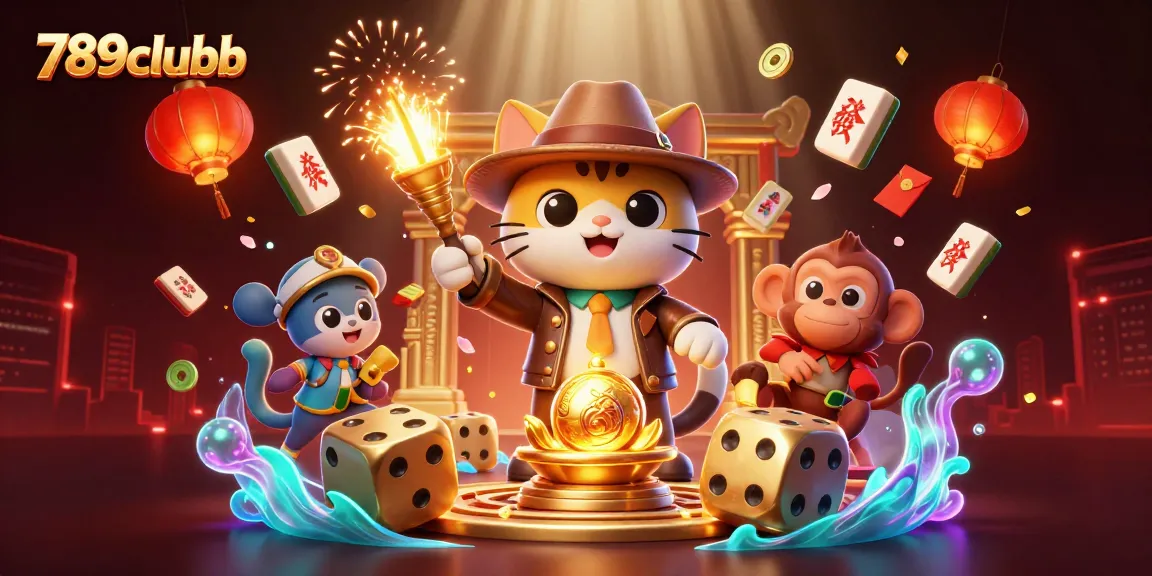 Engage with the exciting world of 789clubb as an explorer cat uncovers golden casino artifacts amidst a vibrant gambling scene.