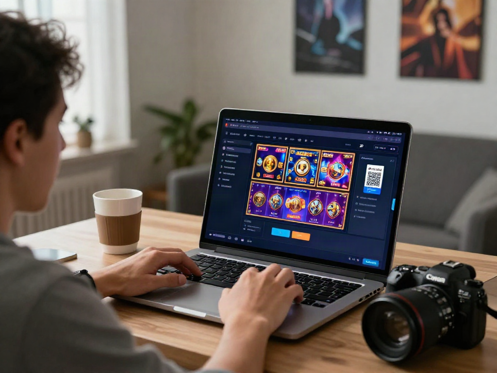 Engaging online gaming experience with slot qris payment method displayed on a laptop.