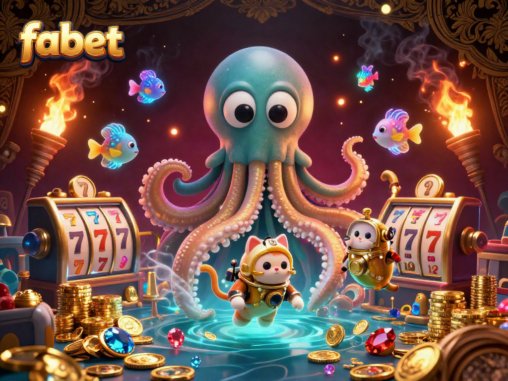 Experience thrilling casino adventures with fabet as a colossal kraken and diving cat dive into treasures.