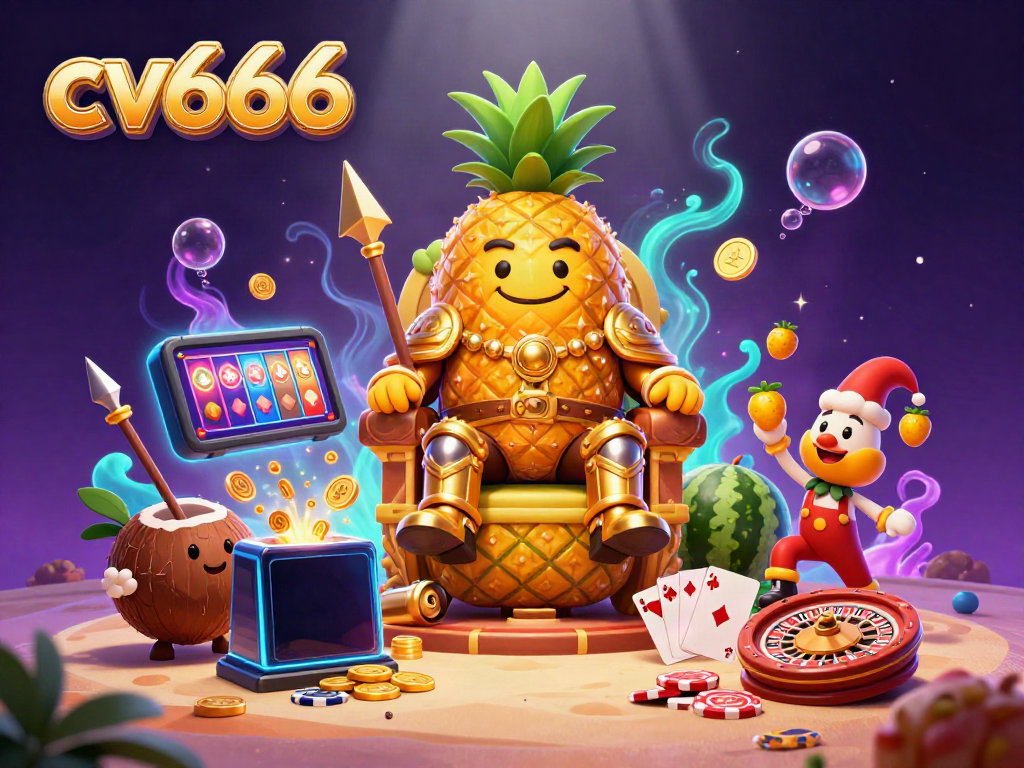 Experience exciting gameplay with cv666 featuring the golden pineapple king in a vibrant casino scene.