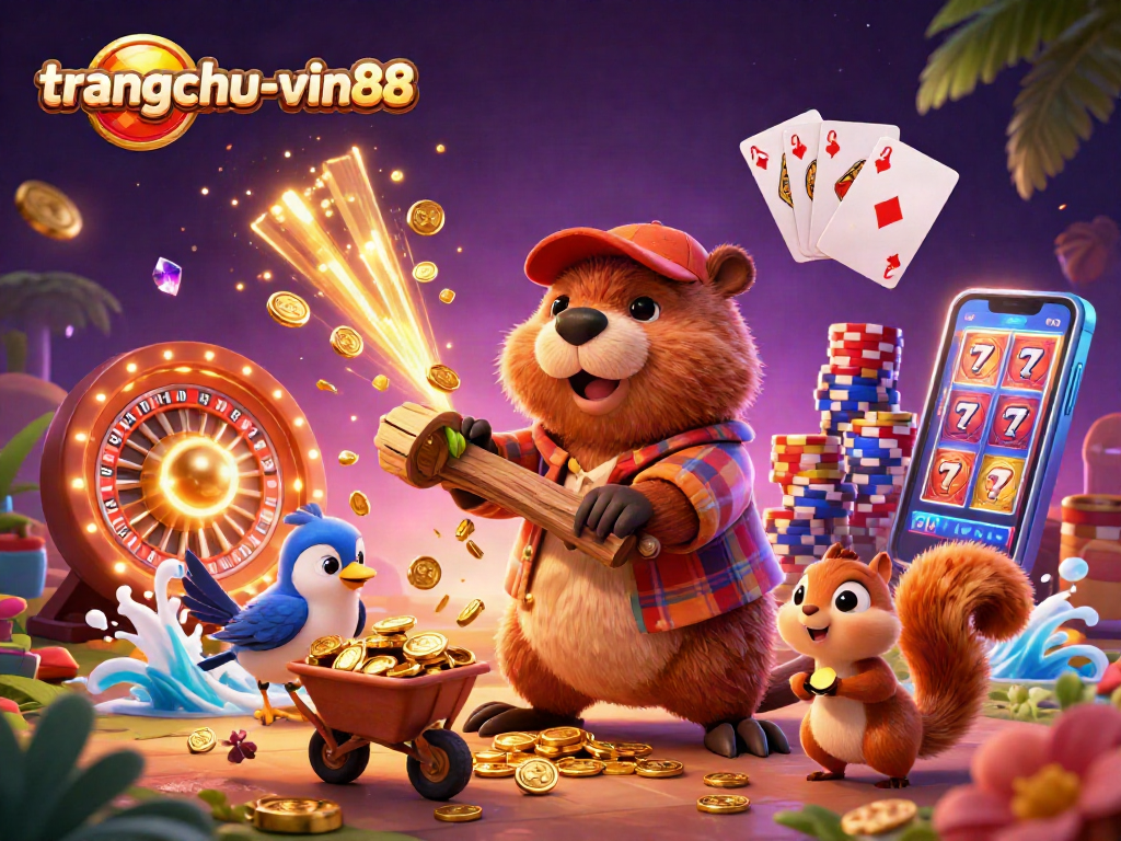 Experience the adventure of gaming at trangchu-vin88 with our golden coin rain and vibrant casino elements.