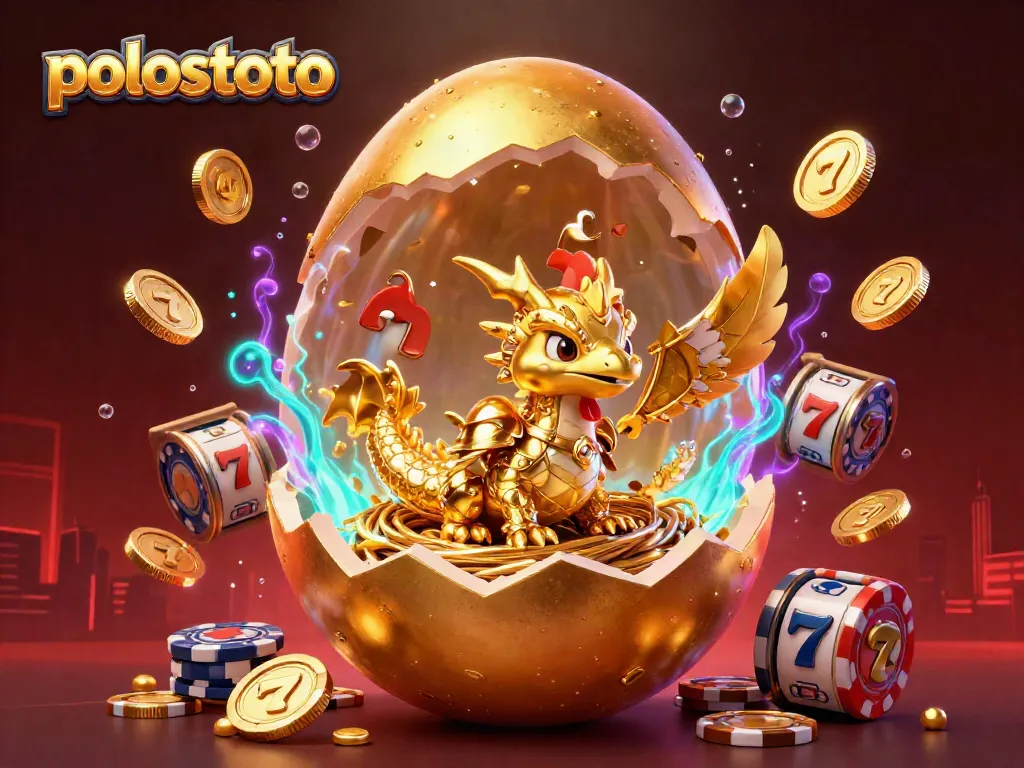 Experience excitement at Polostoto with a golden dragon emerging from a jackpot, surrounded by vibrant casino elements.