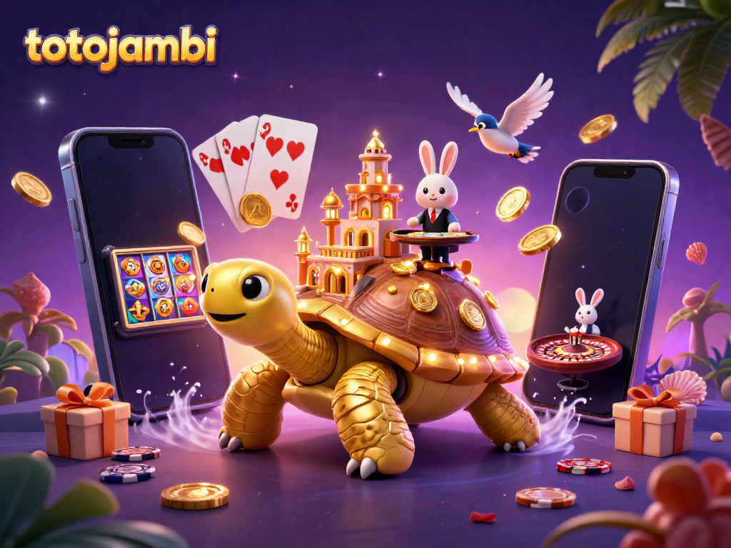 Experience thrilling gameplay with totojambi’s dynamic casino scene featuring a giant tortoise and vibrant elements.