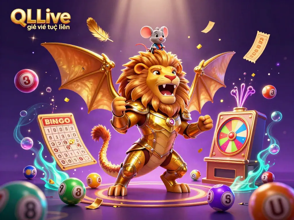 Engage with QQLive giải trí trực tuyến through a vibrant 3D digital illustration featuring exhilarating lottery and gaming elements.