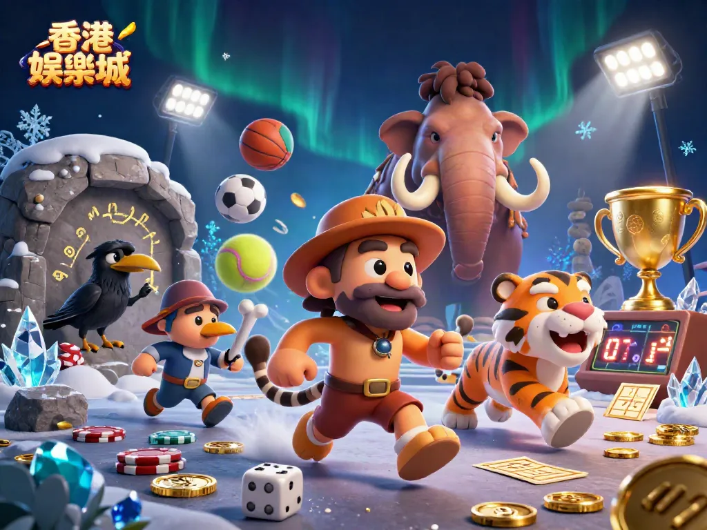 Engage with 香港娛樂城 at a vibrant prehistoric casino showcasing thrilling interactions among characters.