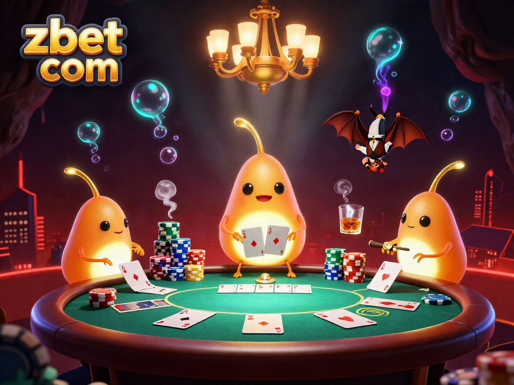 Experience the excitement of zbet com in this vibrant casino scene with glowworms and a bat dealer.