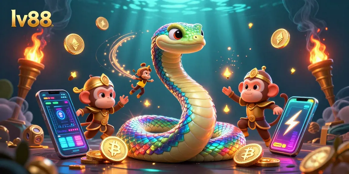Engage with thrilling lv88 casino adventures featuring a vibrant serpent and monkey king.