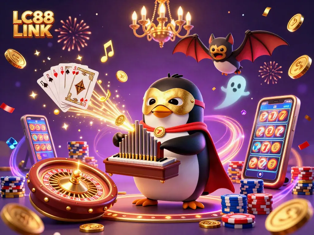 Experience the thrill of winning with LC88 LINK, showcasing a vibrant casino scene filled with games and excitement.