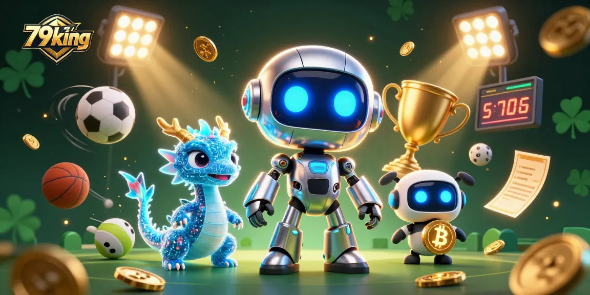 Engage with 79king in this vibrant 3D illustration showcasing energetic casino action with sports elements.