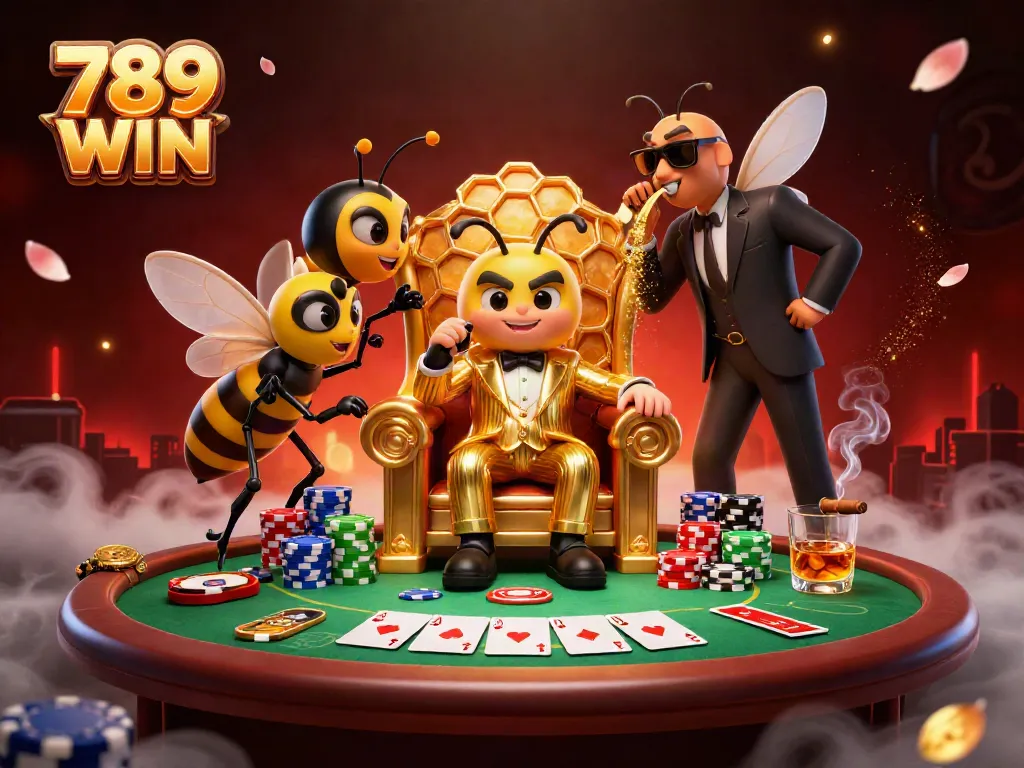 Experience the vibrant world of 789 WIN with a buzzing bumblebee mob boss and dynamic poker elements.