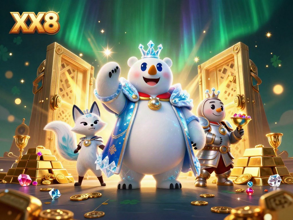 Unleash your winning strategies at XX8, where colorful slots and dazzling treasures abound in this immersive casino scene.