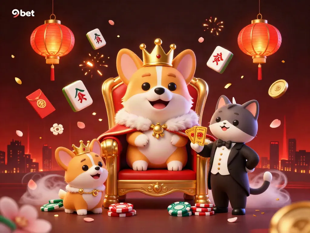 Experience the excitement of 9bet with a vibrant 3D casino scene filled with charming characters and dynamic elements.
