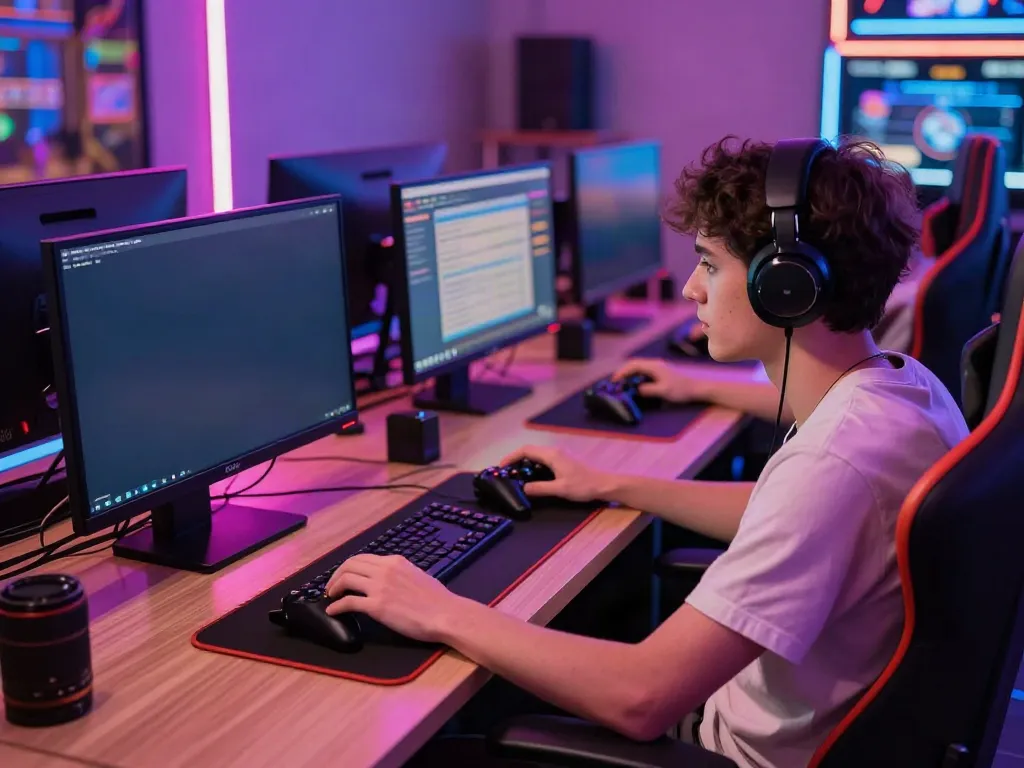 SAPPORO88 link displayed in a vibrant gaming setup, depicting an enthusiastic player at a computer.
