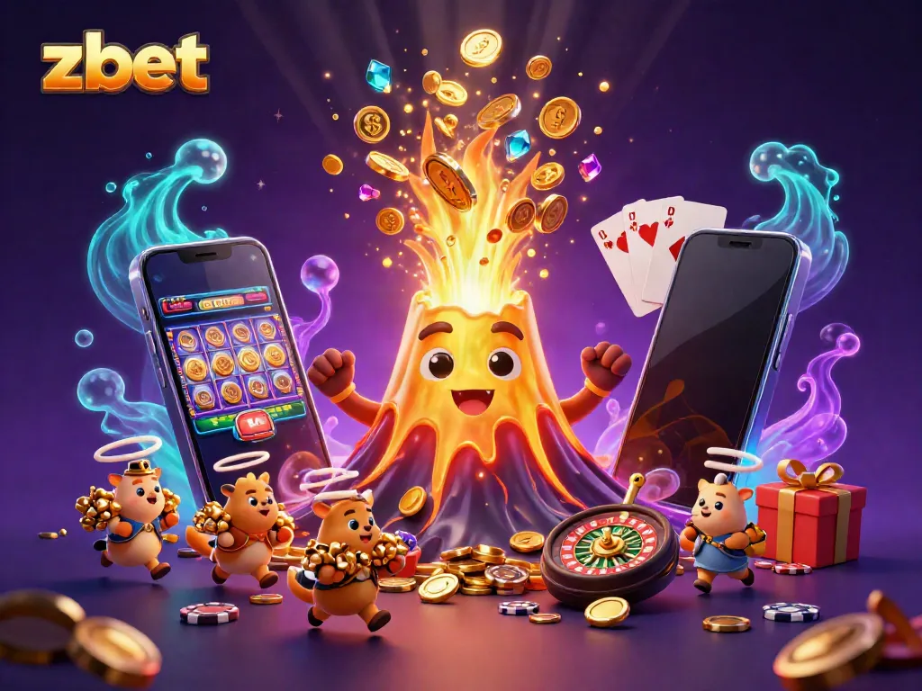 Celebrate big wins with zbet as golden treasures explode from the volcano in this vibrant casino scene.