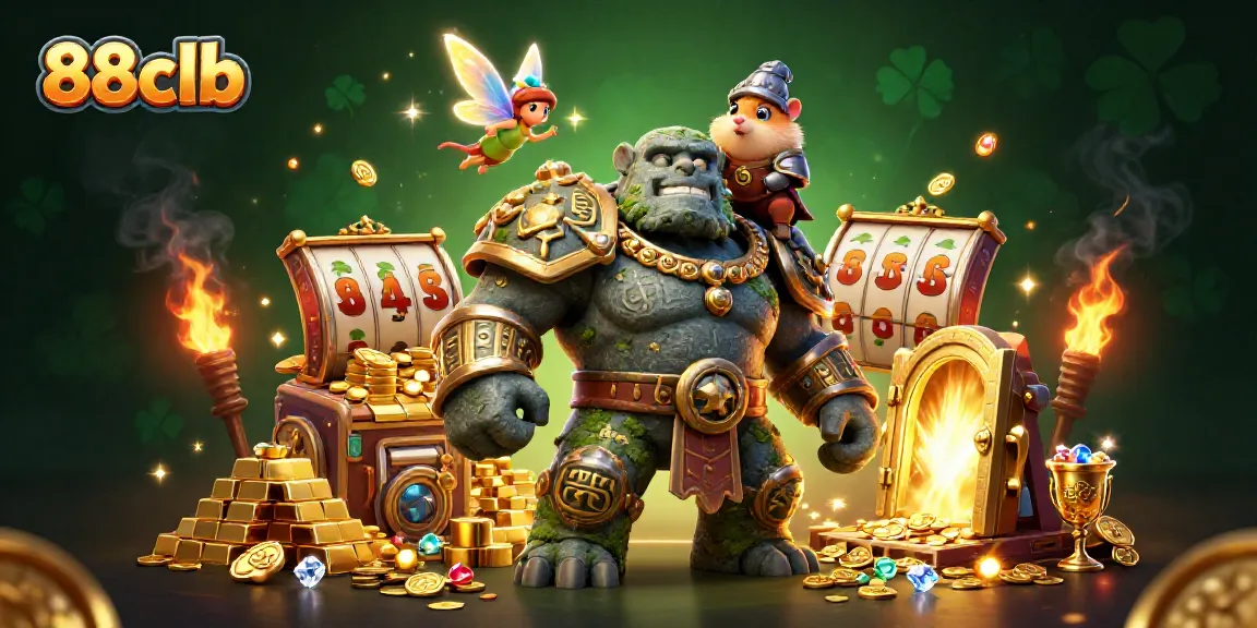 Experience thrilling wins with 88clb's vibrant 3D casino illustration featuring exciting gameplay and treasure.