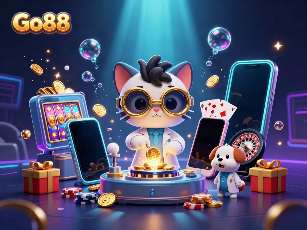 Engage with Go88's vibrant gaming scene featuring dynamic 3D elements and exciting casino action.