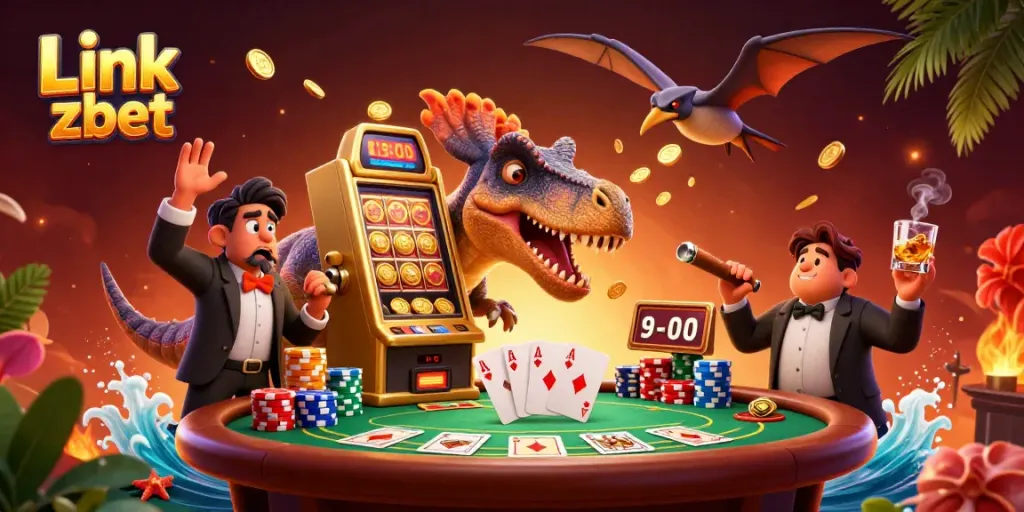 Experience thrilling moments at Link zbet while a dinosaur wins a jackpot and coins fly everywhere.