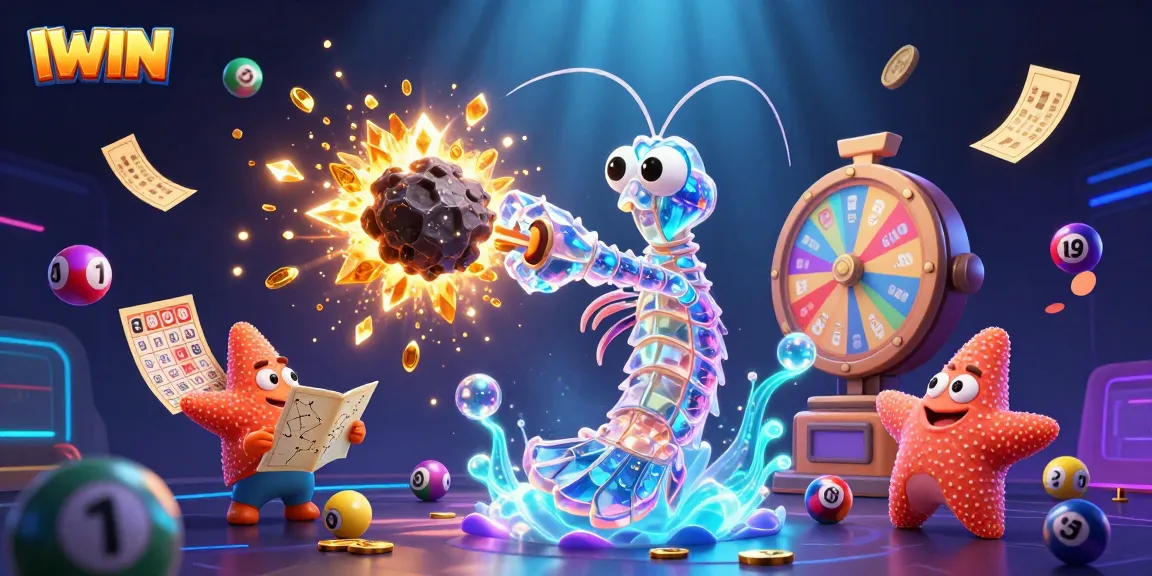 IWIN showcases vibrant gaming action with a vibrant cosmic scene exploding with gold coins and lottery excitement.