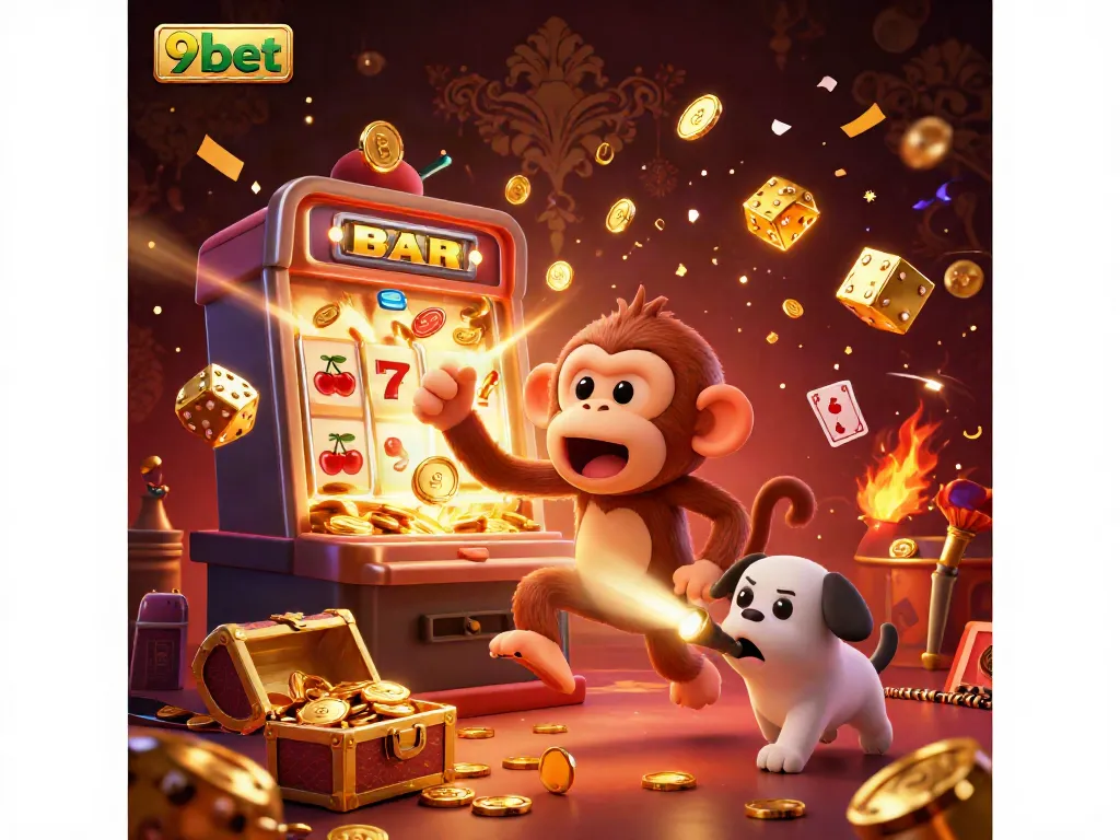 Experience the excitement of winning at 9bet with a lively casino scene showcasing golden prizes and thrilling gameplay.