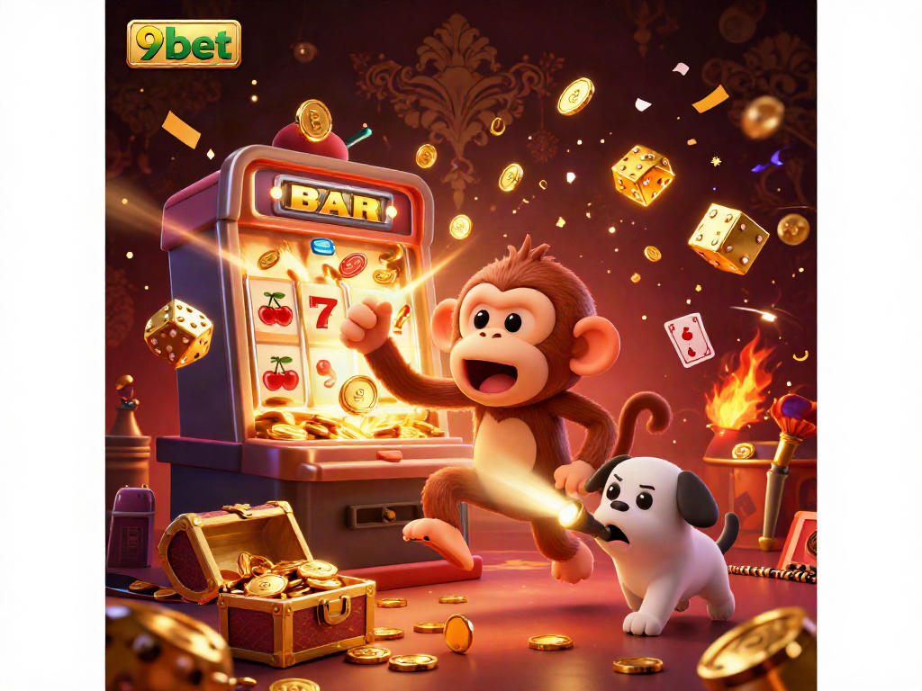 Experience the excitement of winning at 9bet with a lively casino scene showcasing golden prizes and thrilling gameplay.