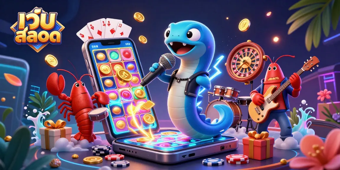 Play เว็บ สล็อต games with an exciting underwater casino scene featuring vibrant characters and thrilling elements.
