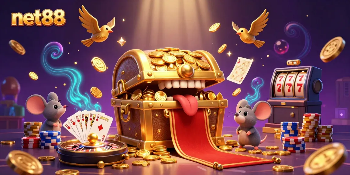 Experience the thrilling world of net88 with vibrant cartoon treasures, sparkling gems, and casino excitement.