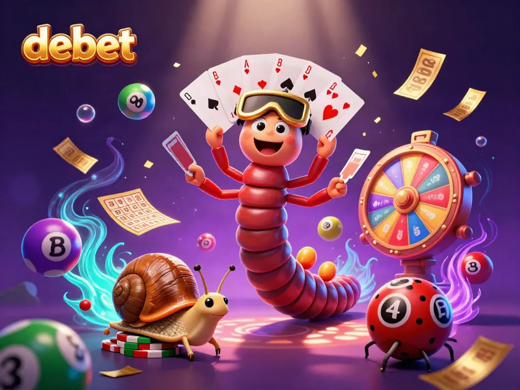 Engage with debet through an exciting casino scene featuring a millipede dealer and vibrant lottery elements.